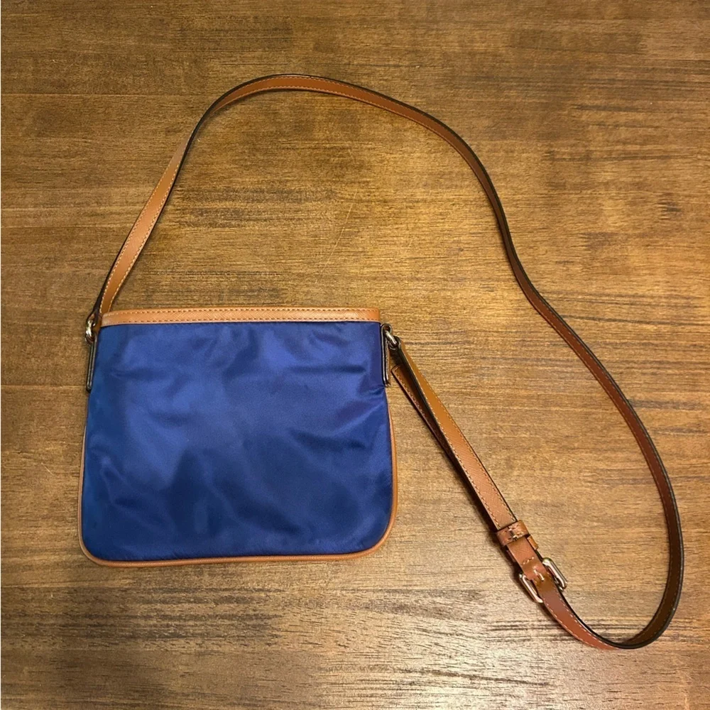 Michael Kors Kempton Blue and Tan Nylon Crossbody Purse